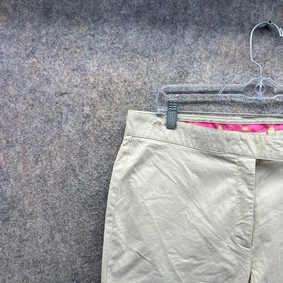 Lilly Pulitzer Pants Women 10 Khaki Cotton Spandex Straight Pink Palm Trouser - Picture 9 of 10